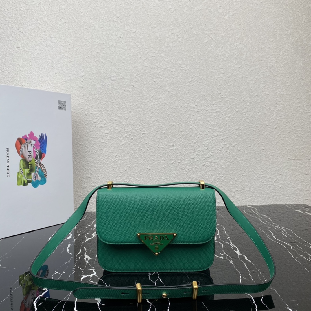 Prada Embleme Saffiano Leather Shoulder Bag Handbag Mango Green 1BD320